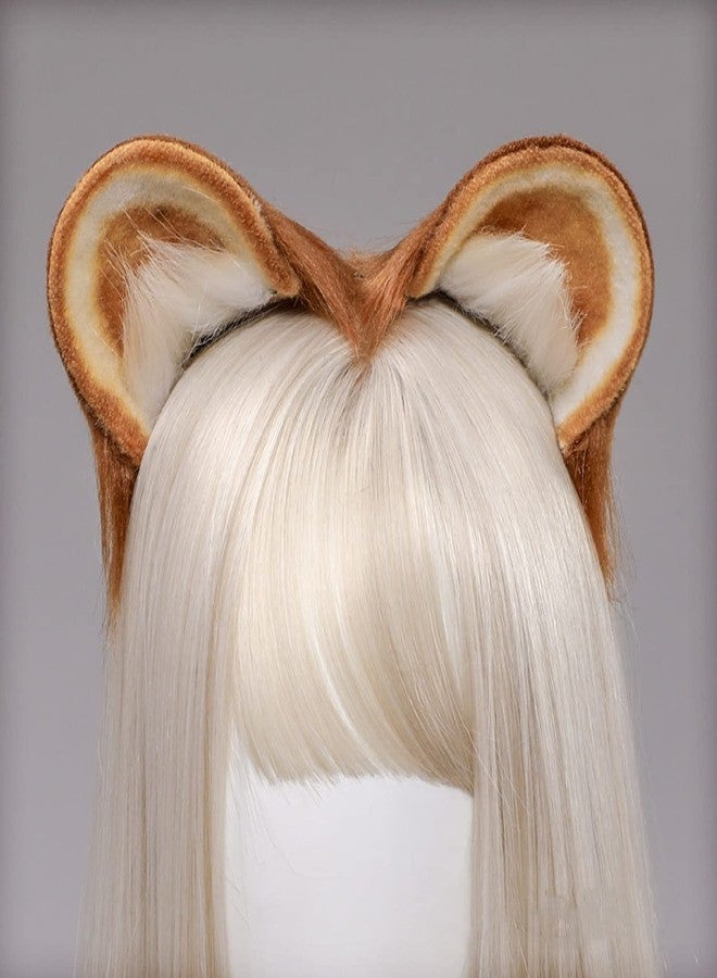 Fxaelian Cosplay Fox Wolf Bear Hamster Monkey Cat Dog Ears Headband Hairband Hair Clips Halloween Costume Party Headpiece Headwear Hair Accessories Brown - Image 3